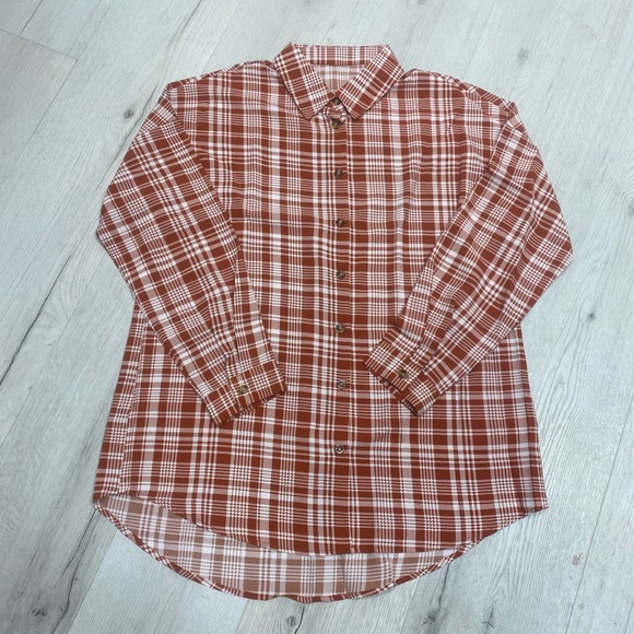 Tops - Rust and White Plaid Oversized Button Down Shirt